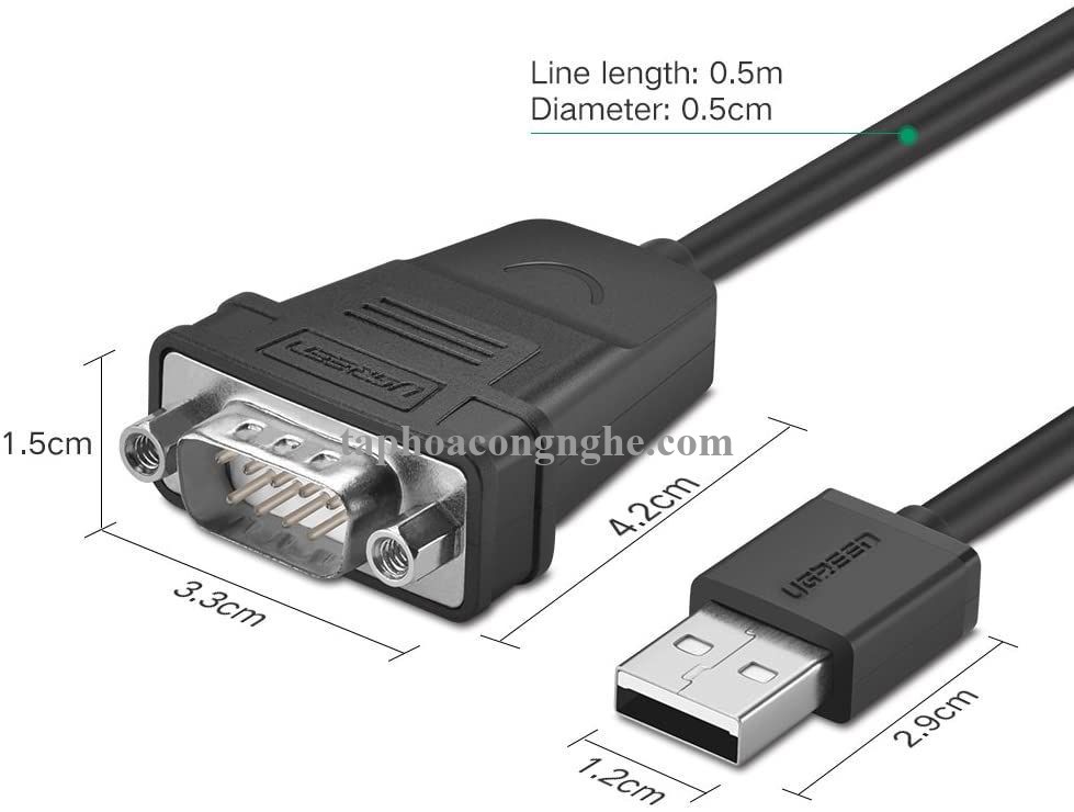 Ugreen 30988 0.5M màu đen USB 2.0 ra 9 chân DB9 RS 232 cổng đực CR104 30030988